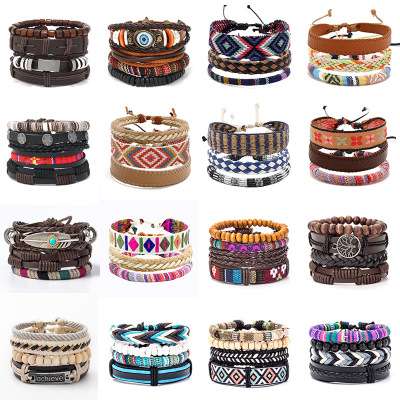 Retro Multi-layer Alloy Wooden Beads Leather Bracelet